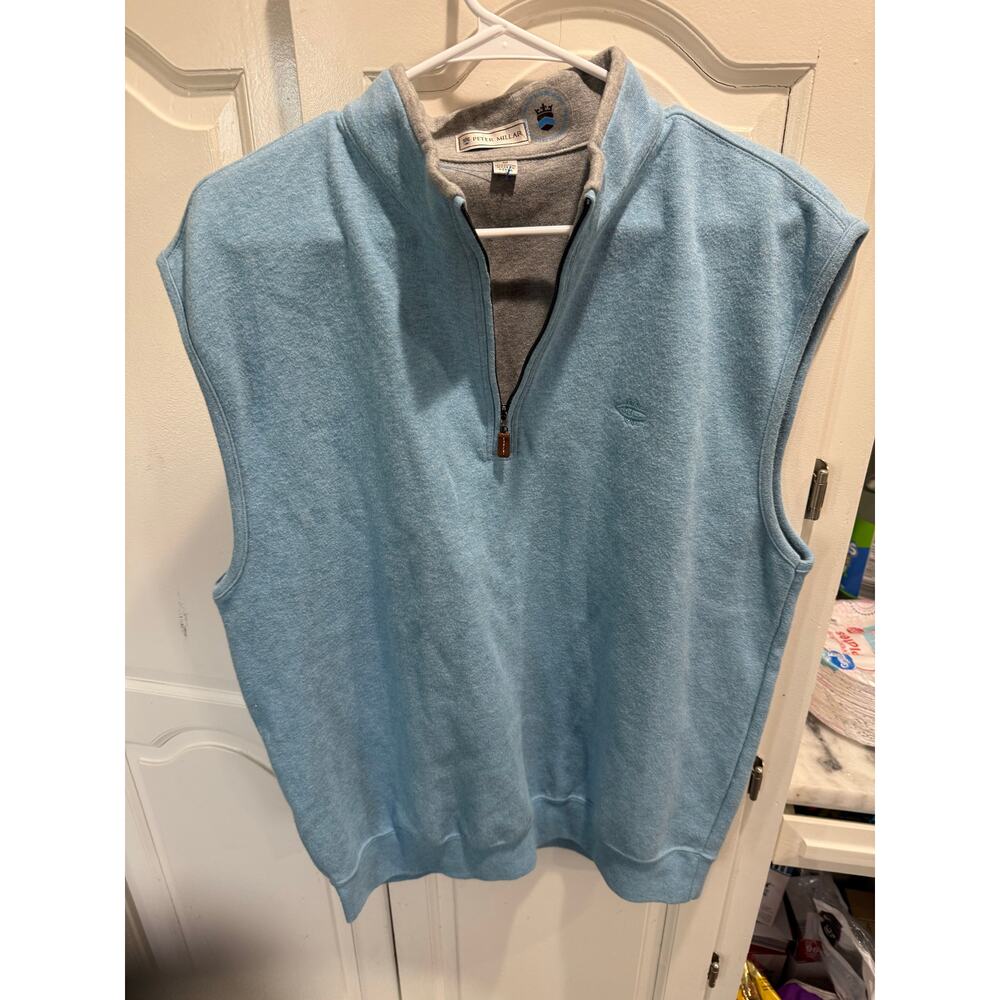 Peter Millar Men’s Quarter Zip Sweater Vest Blue Cotton Golf M